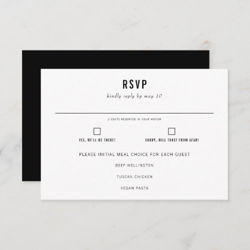 Minimal Modern Typography Wedding Meal Choice  RSVP Card