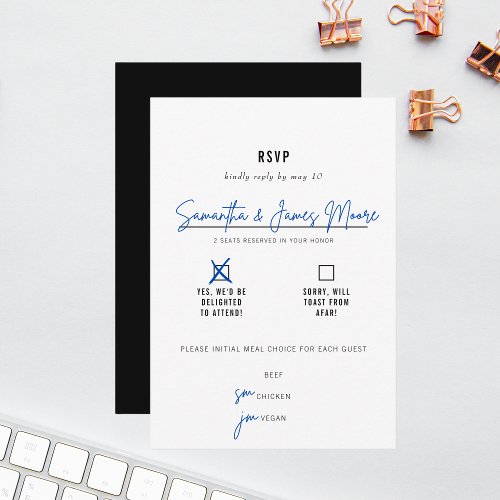 Minimal Modern Typography Wedding Meal Choice  RSVP Card