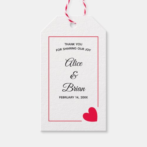 Minimal Modern Valentine Red Heart Wedding Gift Tags