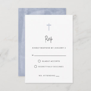 Minimal Modern Watercolor Handwritten Blue Baptism RSVP Card