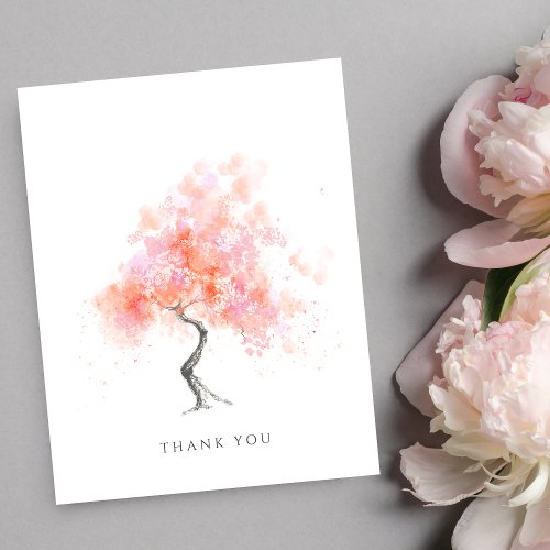 Minimal Modern Watercolor Tree Pink Thank You Card