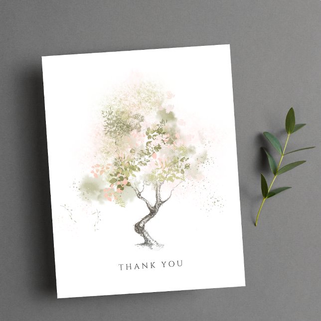 Minimal Modern Watercolor Tree Sage Green Thank You Card (Creator Uploaded)