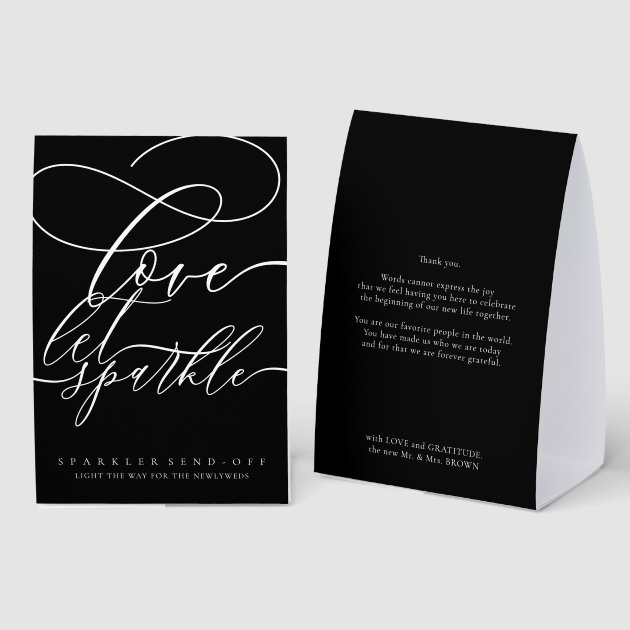 Minimal Modern wedding Black Calligraphy Love Paper Table Tent