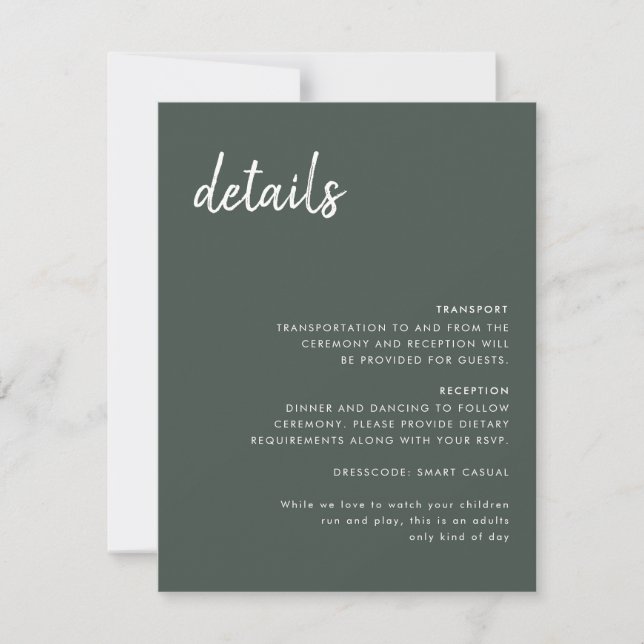 Minimal Modern Wedding Details Enclosure Card (Front)
