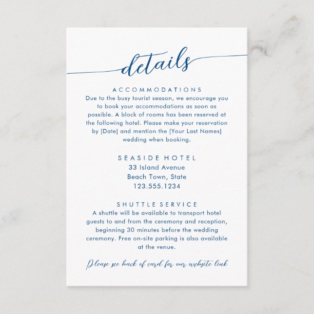 Minimal Modern Wedding Details Hotel Info Enclosure Card (Front)