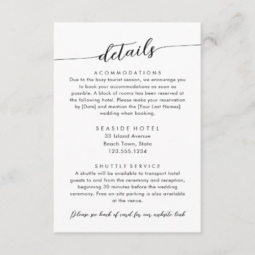Minimal Modern Wedding Details Hotel Info Enclosure Card