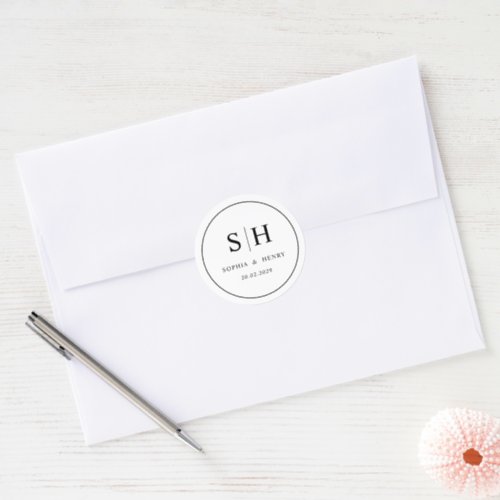 Minimal Modern Wedding Monogram Round Sticker