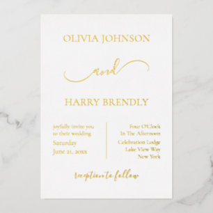 Minimal Modern Wedding Real Gold Foil Invitation