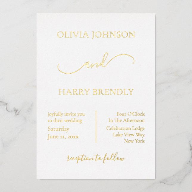 Minimal Modern Wedding Real Gold Foil Invitation (Front)