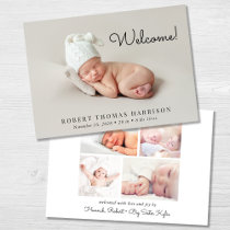 Minimal Modern Welcome 5 Photo Birth Announcement