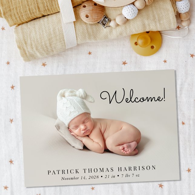 Minimal Modern Welcome Photo Birth Announcement (Announce the arrival of your baby with this cute minimal modern birth announcement)