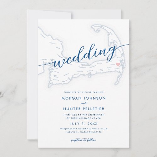 Minimal Modern Wequassett Resort Map Wedding Invitation