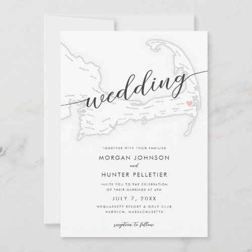 Minimal Modern Wequassett Resort Map Wedding Invitation