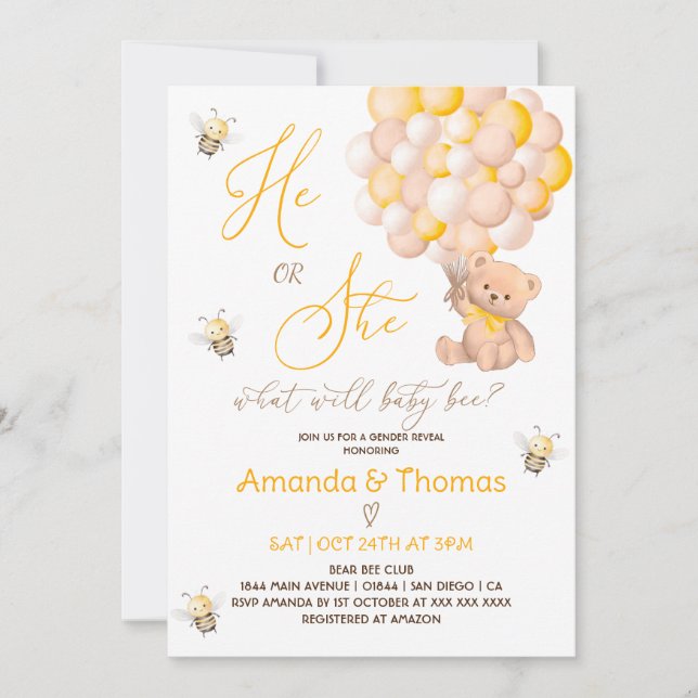 Minimal Modern What Will Baby Bee Gender Reveal Invitation (Front)