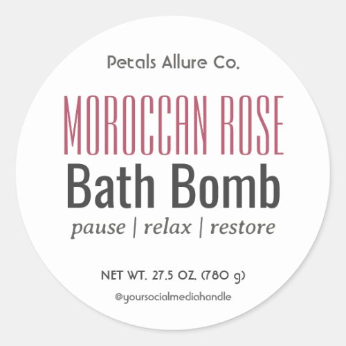 Minimal Modern White Bath Bomb Round Label