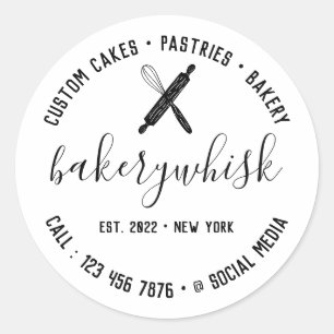Minimal Modern White Elegant Bakery Chef Classic Round Sticker