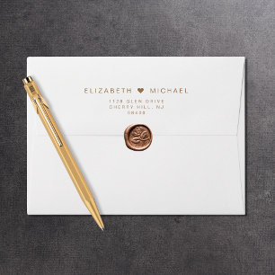 Minimal Modern White Gold Wedding Return Address Envelope