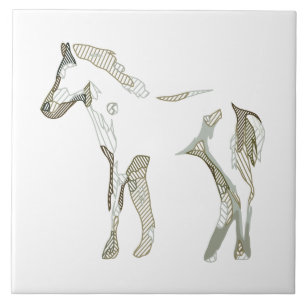 Minimal & Modern White Horse Drawing Elegant Cute Ceramic Tile