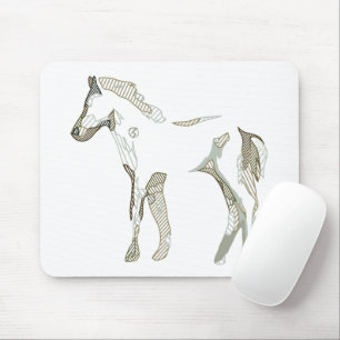 Minimal & Modern White Horse Drawing Elegant Cute Mouse Pad