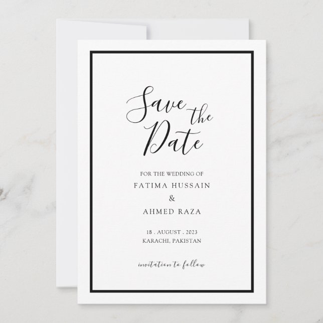 Minimal Modern White Muslim Wedding Save The Date (Front)