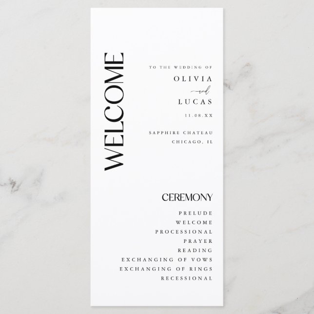 Minimal & Modern White Wedding Program (Front)