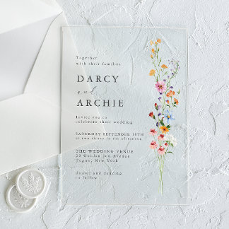 Minimal Modern Wildflowers Wedding Acrylic Invitations