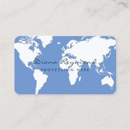 Minimal modern world map on blue business card