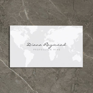 Minimal modern, world map on very pale gray business card