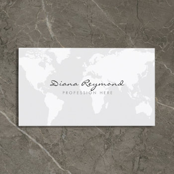 Minimal Modern  World Map On Very Pale Gray Business Card by mixedworld at Zazzle