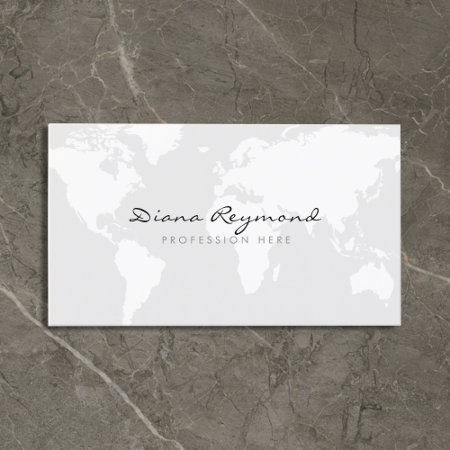 Minimal Modern, World Map On Very Pale Gray Business Card