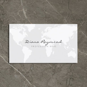 Minimal modern, world map on very pale gray business card