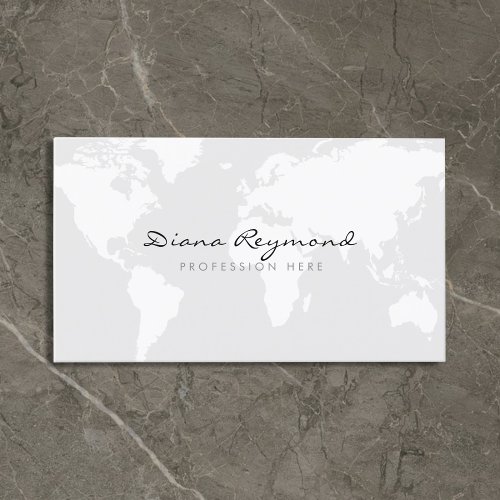 Minimal modern world map on very pale gray business card