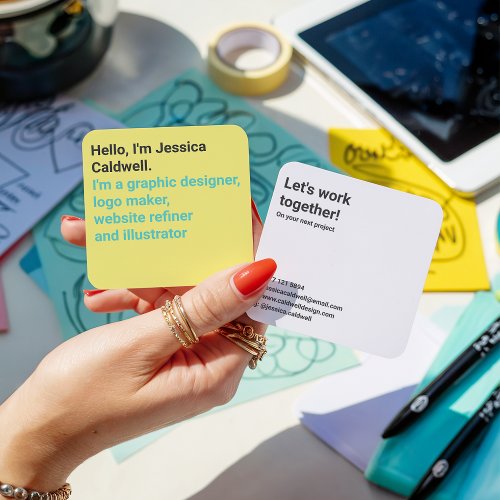 Minimal modern yellow and teal bold graphic design square business card