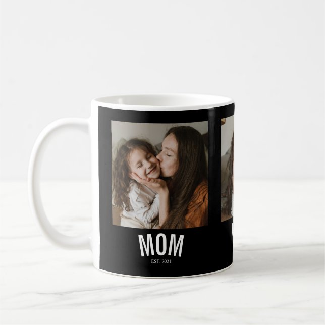 Minimal Mom Established Black 3 Photo Coffee Mug (Left)