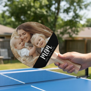 Minimal Mom Established Script Black Photo Ping Pong Paddle
