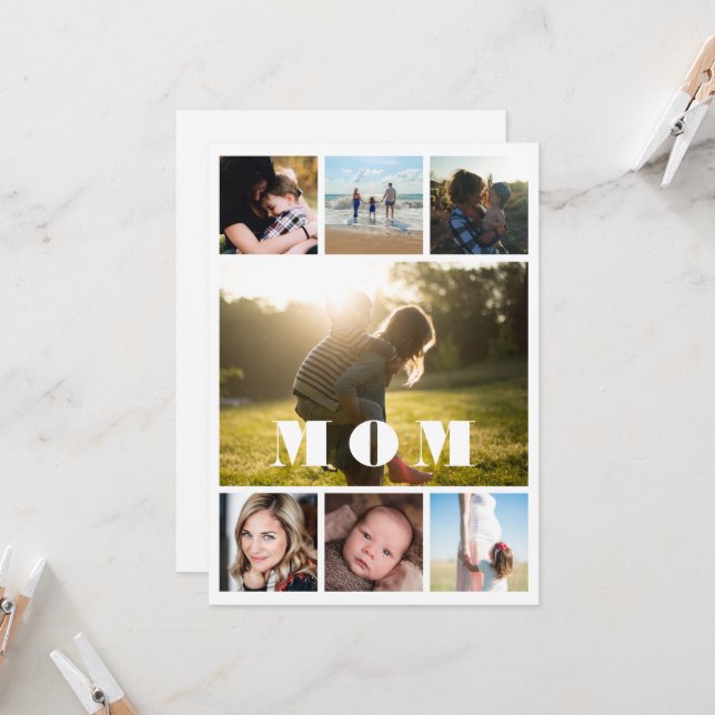 Minimal Mom Mother's Day Collage Photo Card (Front/Back In Situ)