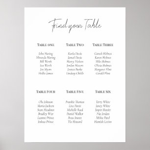 Minimal Monochrome Acrylic 6 Table Plan Poster