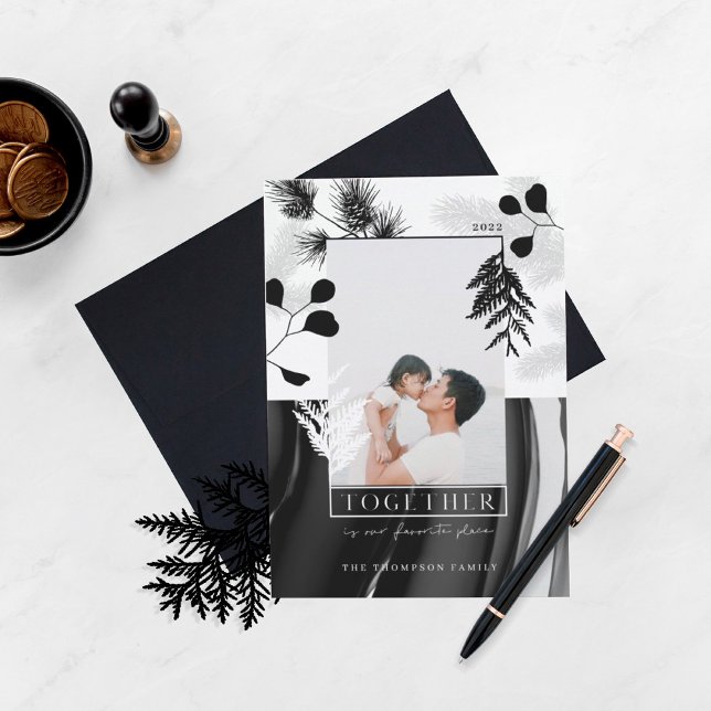 Minimal Monochrome Christmas Japandi Style Photo Holiday Card (Creator Uploaded)