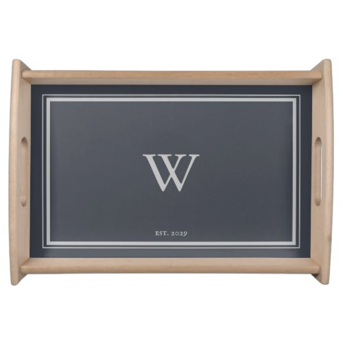 Minimal Monogram Anchor Grey  Silver Serving Tray