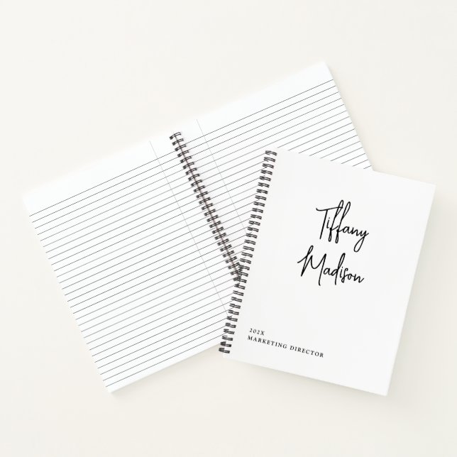 Minimal Monogram Black and White Custom Name Year Notebook (Inside)