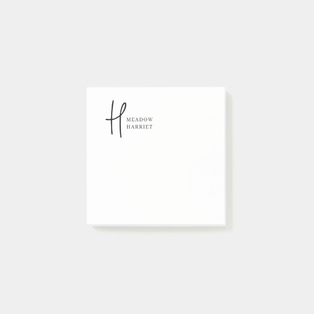 Minimal Monogram Black and White Custom Name Year Post-it Notes (Front)