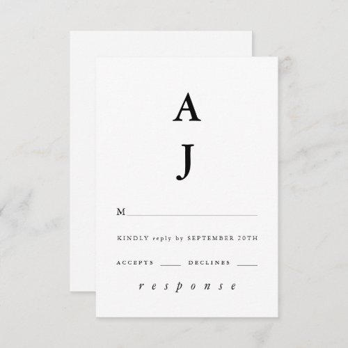 Minimal Monogram Black and White Wedding RSVP Card
