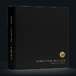 Minimal Monogram Black Brushed Gold Professional 3 Ring Binder<br><div class="desc">Modern Black Brushed Gold Metal Monogram Initial Medallion Name Title Custom Text Professional Binder Home Office Work 3 ring binder</div>