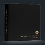 Minimal Monogram Black Brushed Gold Professional 3 Ring Binder<br><div class="desc">Modern Black Brushed Gold Metal Monogram Initial Medallion Name Title Custom Text Professional Binder Home Office Work 3 ring binder</div>