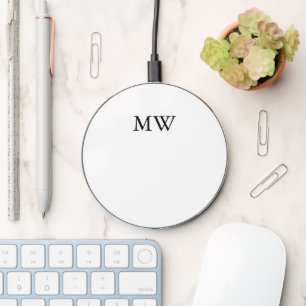 Minimal monogram black white classic initials chic wireless charger