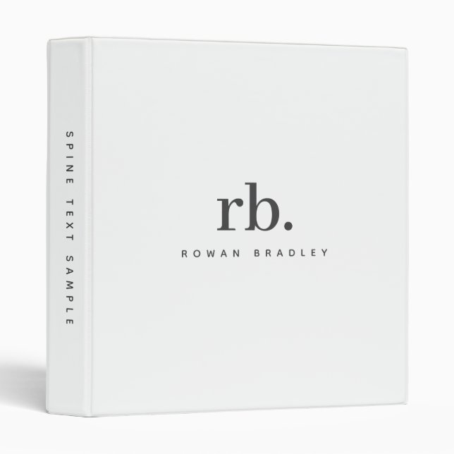 Minimal Monogram Black White Clean Professional 3 Ring Binder (Front/Spine)