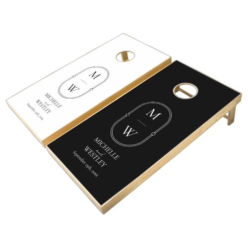 Minimal Monogram Black White Personalized Wedding Cornhole Set