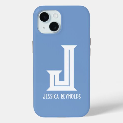 Minimal Monogram Blue iPhone 15 Case