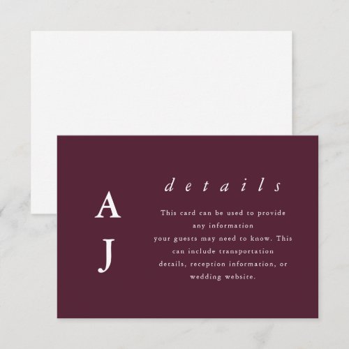 Minimal Monogram Burgundy Wedding Guest Detail
