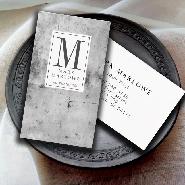 Minimal Monogram Charcoal Gray Marble Texture Business Card (Creator Uploaded)